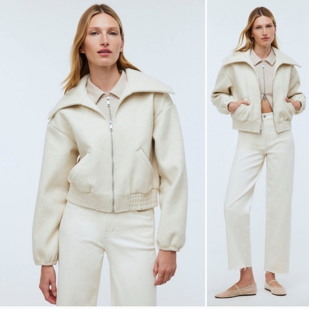 Madewell Off-White Shawl Collar Bomber Jacket